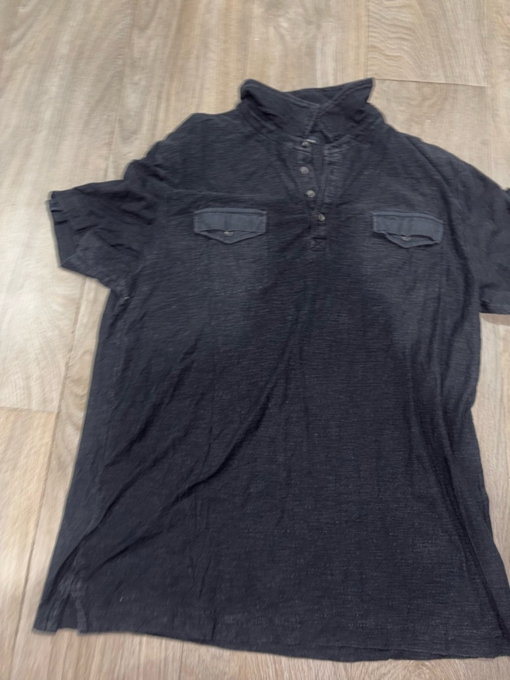 Men's Black Short-Sleeve polo Shirt with Chest Pockets